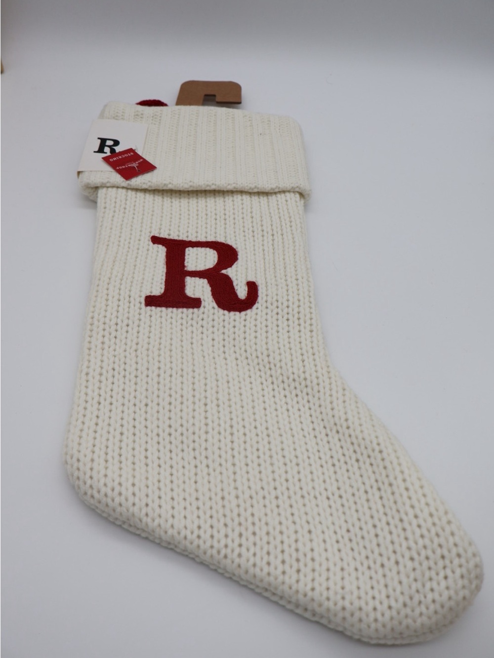Target Cream Knit Sock with Red 'R' Letter Accent